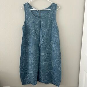 Vasna Blue Floral 100% Linen Shift Dress Women’s L Made in Italy Coastal Beach